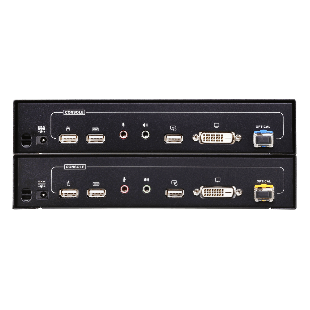 Extensor KVM DVI | Transmisión por Fibra Óptica | Distancia hasta 600 m | Resolución 1920x1200 a 60 Hz | Señales RS-232 y USB