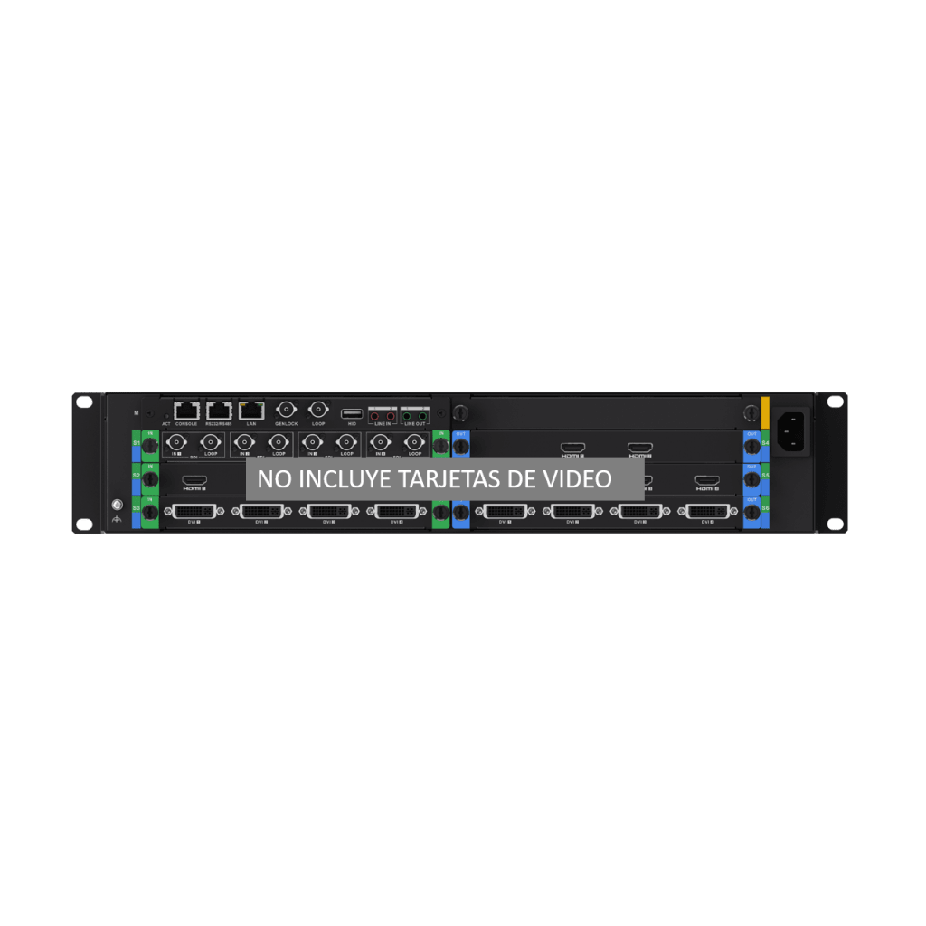 Chassis Controlador de Video Wall 6 Slots / 2U Rack / Hasta 6 Tarjetas (Entrada y Salida de Video) / 4K Ultra HD / Hot-Swappable / Touch LCD 4.5" / Genlock Sync