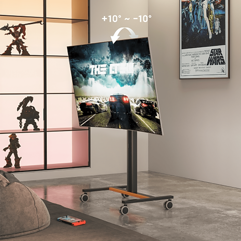 Soporte Móvil para Pantalla | Compatibilidad VESA 200x200 hasta 600x400 / Ruedas con Frenos / Ajuste de Altura y Ángulo / Soporte para TV de hasta 55 Pulgadas / Capacidad de Peso 35 kg
