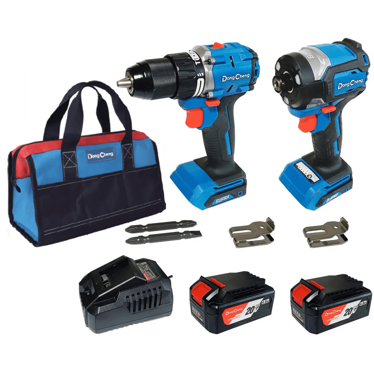 Kit Taladro Percutor y Atornillador de Impacto 20V / Motor Brushless / 2 Baterías 4.0Ah Li-ion / Cargador y Bolsa de Transporte