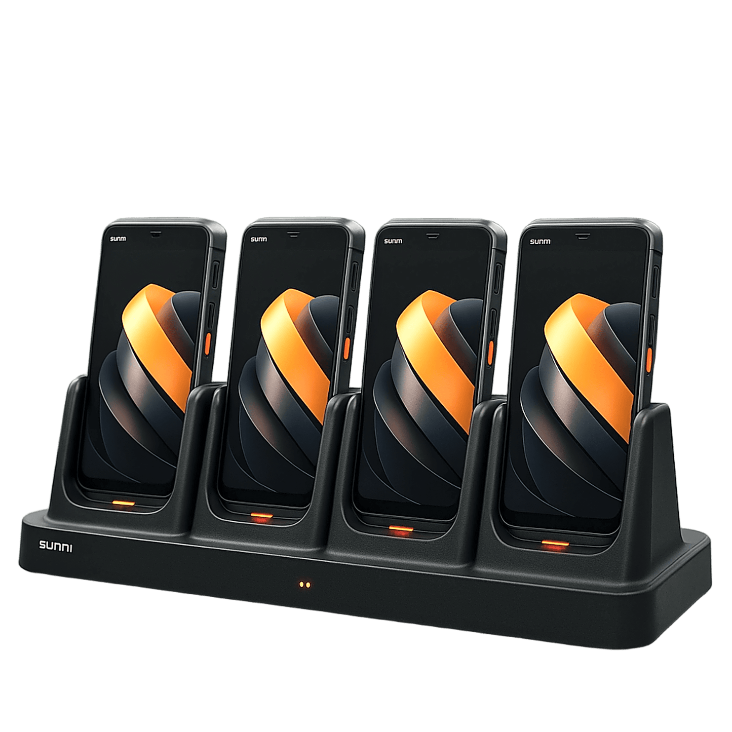 Base de Carga 4 Bahías / Carga Simultánea / Pogo Pins Directos / Indicadores LED Individuales / Diseño Vertical / Compatible SUNMI L3 / Gestión de Flotas
