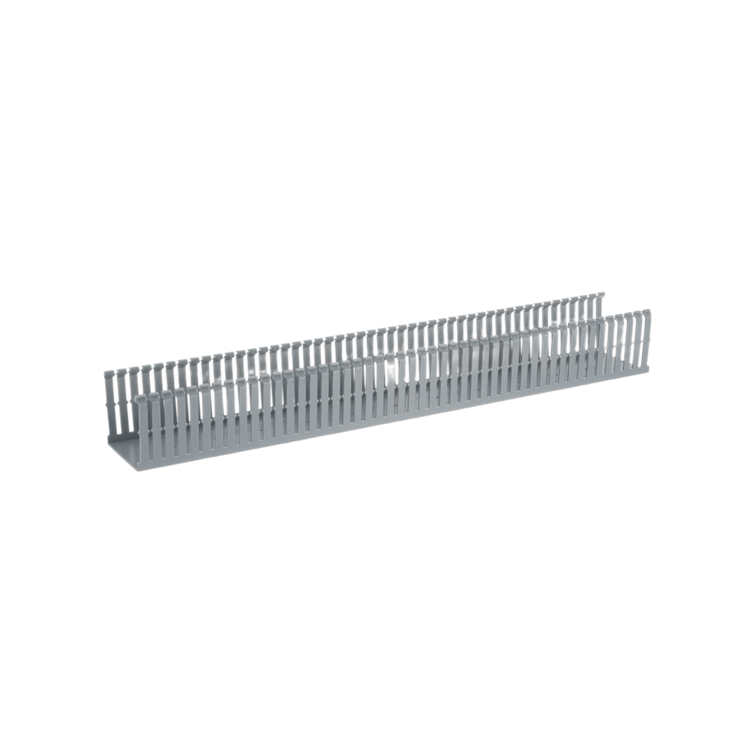 Canaleta Ranurada de PVC con Tapa, Tipo F, 82.6 mm de Ancho, 79.2 mm de Alto y 2 m de Largo, Color Gris