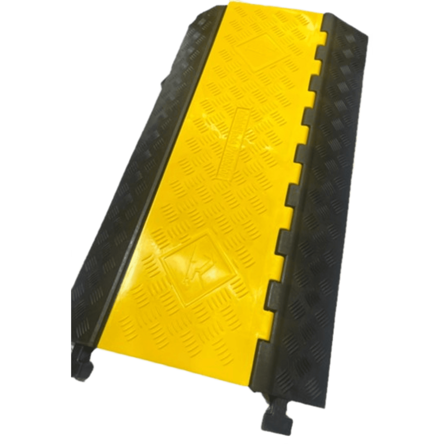 Protector de Cable de 3 Canales / Base de Goma y Tapa de Plástico / Tamaño del Canal 56x55MM / Capacidad de Carga 6.1 Toneladas / Longitud 90 cm / Ancho del Contorno 50 cm / Altura 7.5 cm / Color Amarillo-Negro / Material Hule