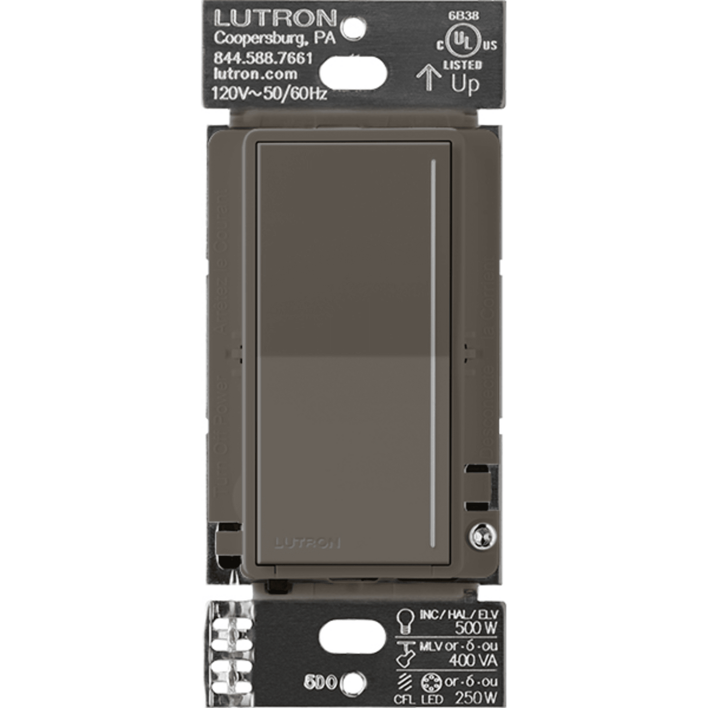 (RadioRa3) Atenuador táctil Sunnata Dimmer PRO color trufa, requiere cable neutro / soporta 250W LED
