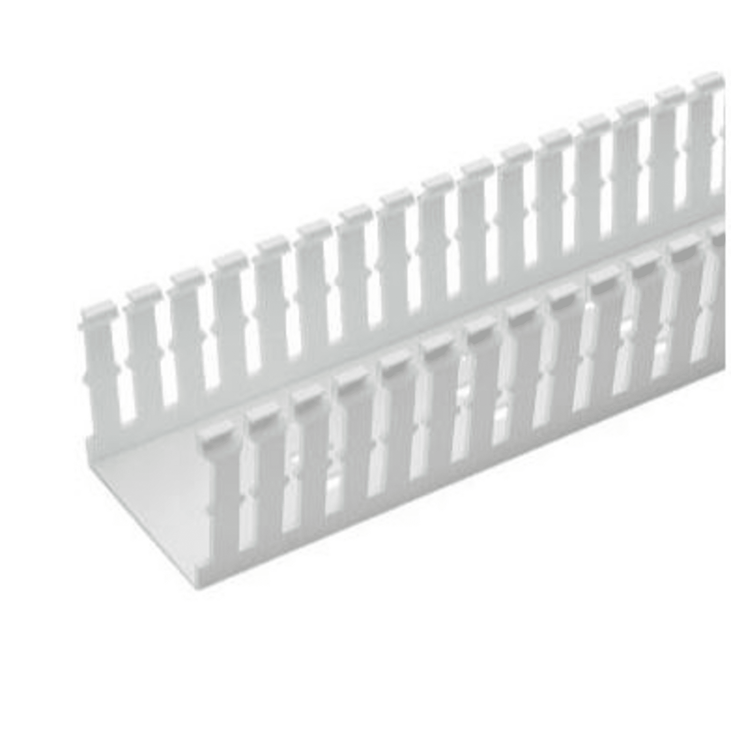 Canaleta Ranurada de PVC Sin Tapa, Tipo F, 57.2 mm de Ancho, 104.1 mm de Alto y 1.8 m de Largo, Color Blanco