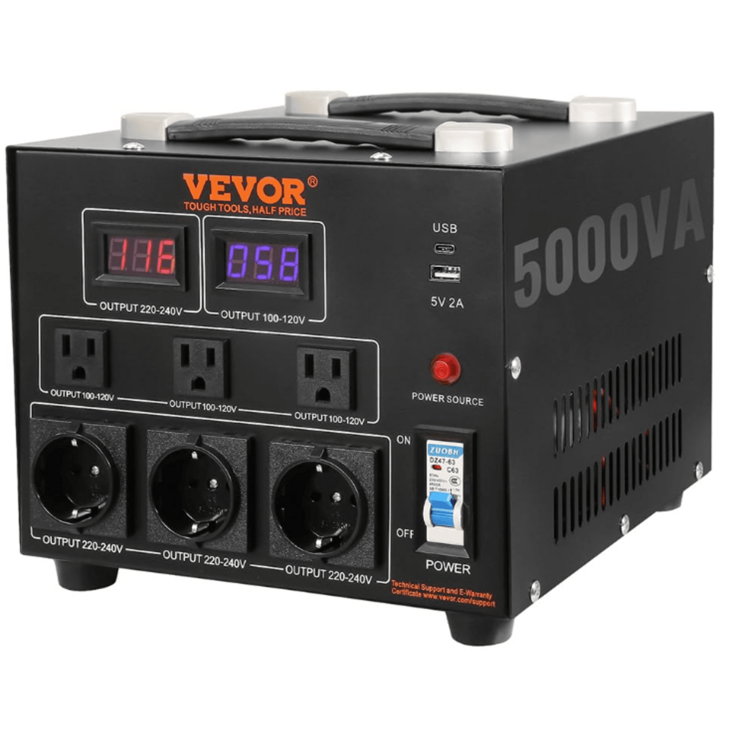 Transformador convertidor de voltaje de 5000 W 110/220 Vca