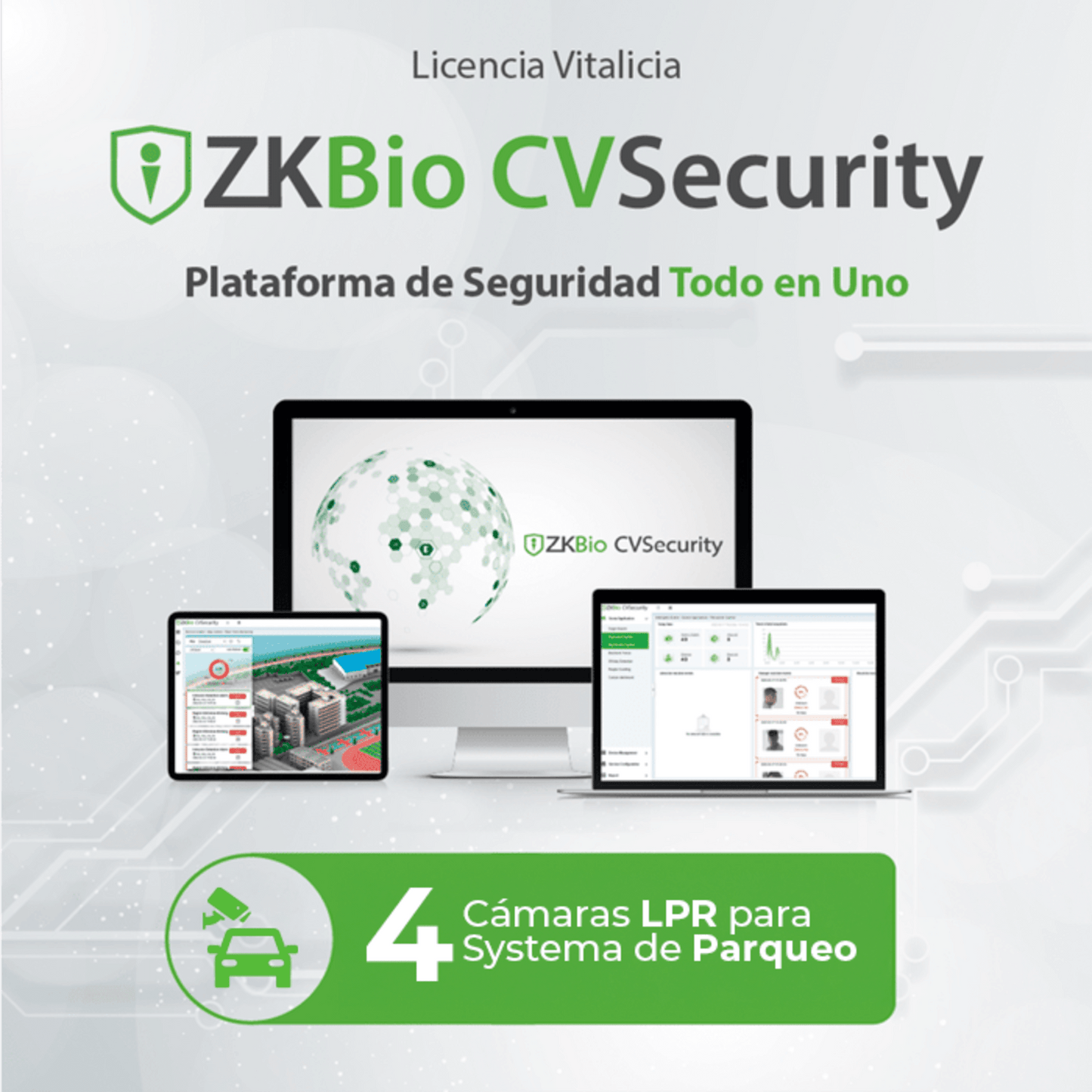 Licencia ZKBio CVSecurity Estacionamiento / 4 Carriles / Reconocimiento de Placas LPRS1000
