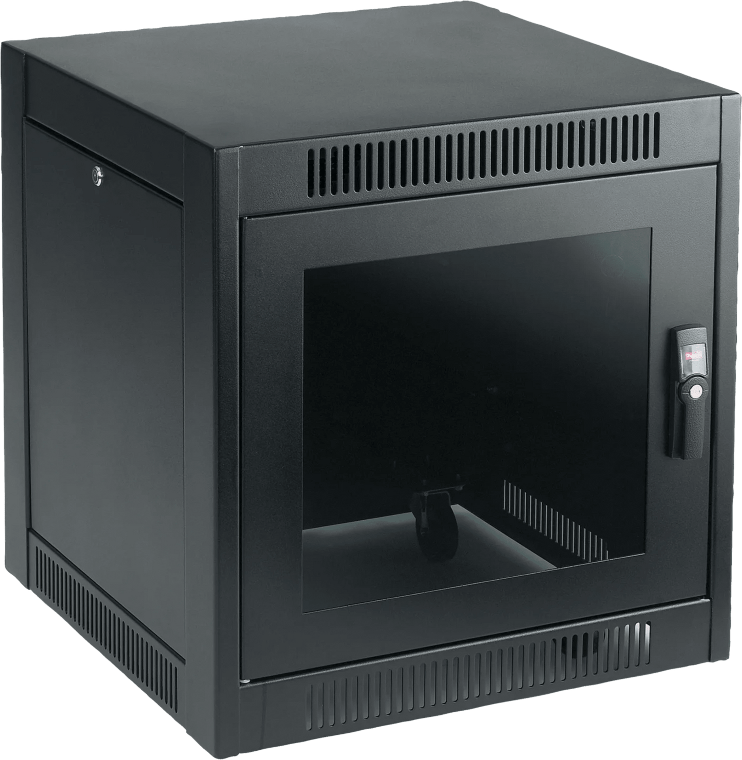 Gabinete SOHO para Oficinas Pequeñas y Home Office, 700 x 600 x 900 mm, Acero Negro, 11U, Ruedas, Sistema de Enfriamiento Pasivo, Puertas con Cerradura, Paneles Laterales Extraíbles