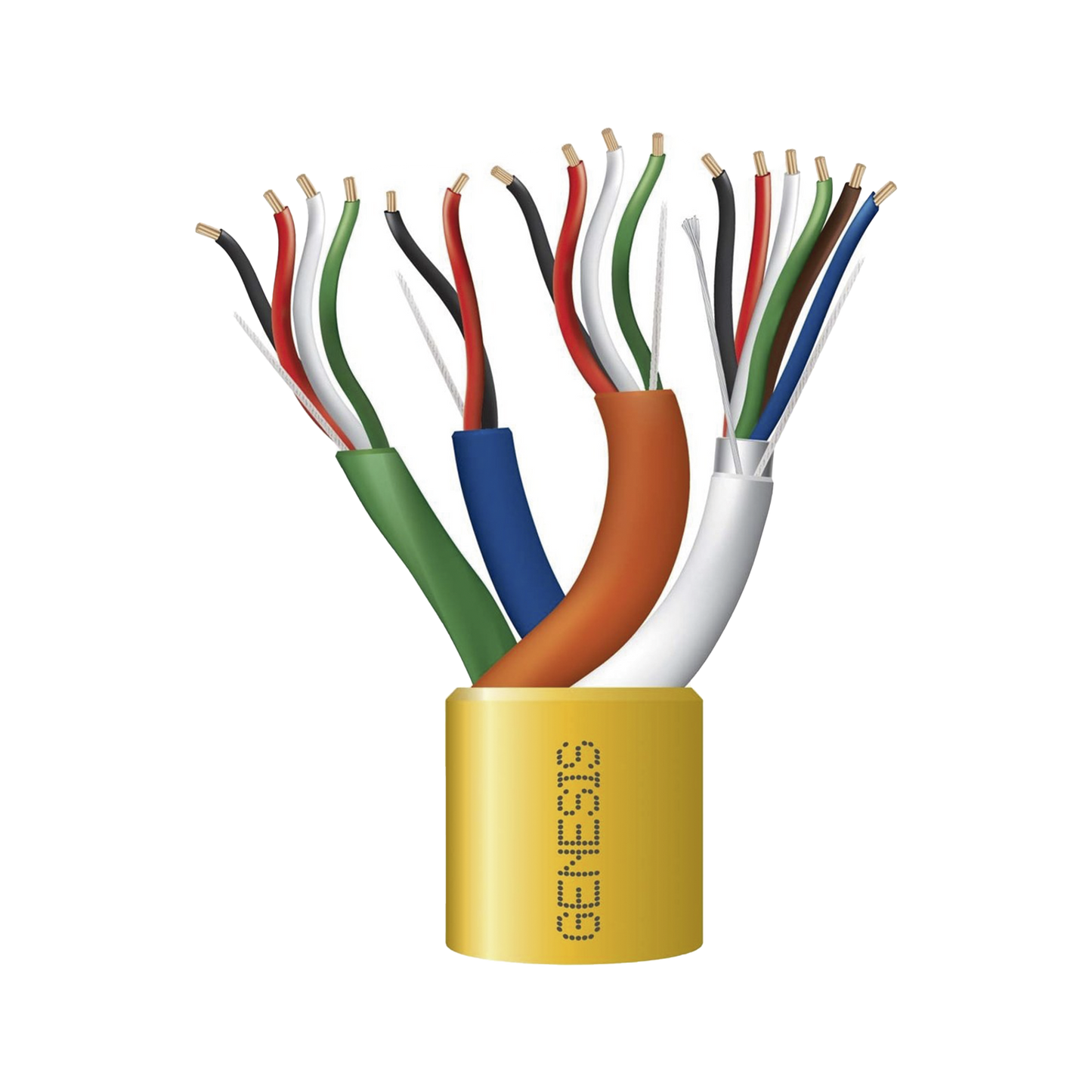 Bobina de cable de 305 metros, color amarillo, compuesto por: 6 x 22 AWG blindados, 4 x 18 AWG, 4 x 22 AWG, y 2 x 22 AWG, para aplicaciones en control de acceso.