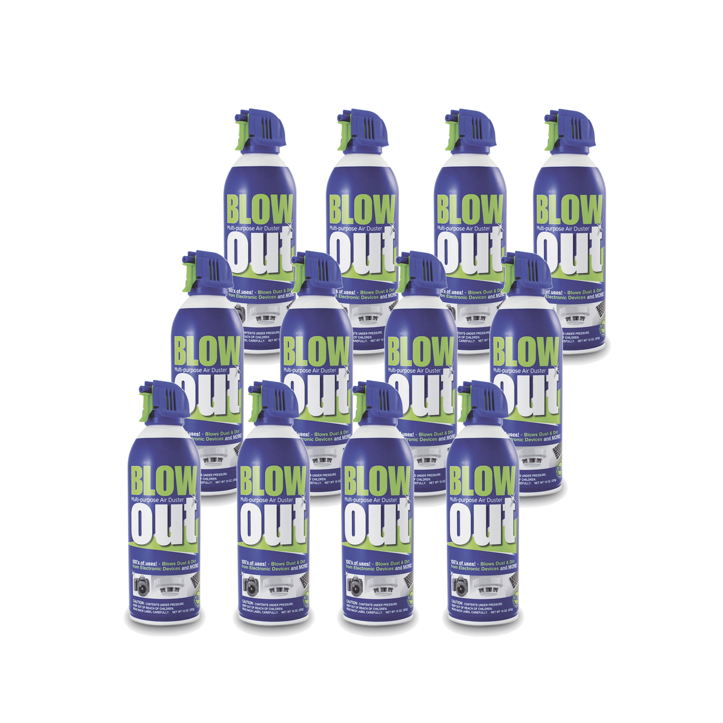 Paquete de 12 latas de removedor de polvo multipropósito en aerosol, ideal para limpieza de dispositivos electrónicos
