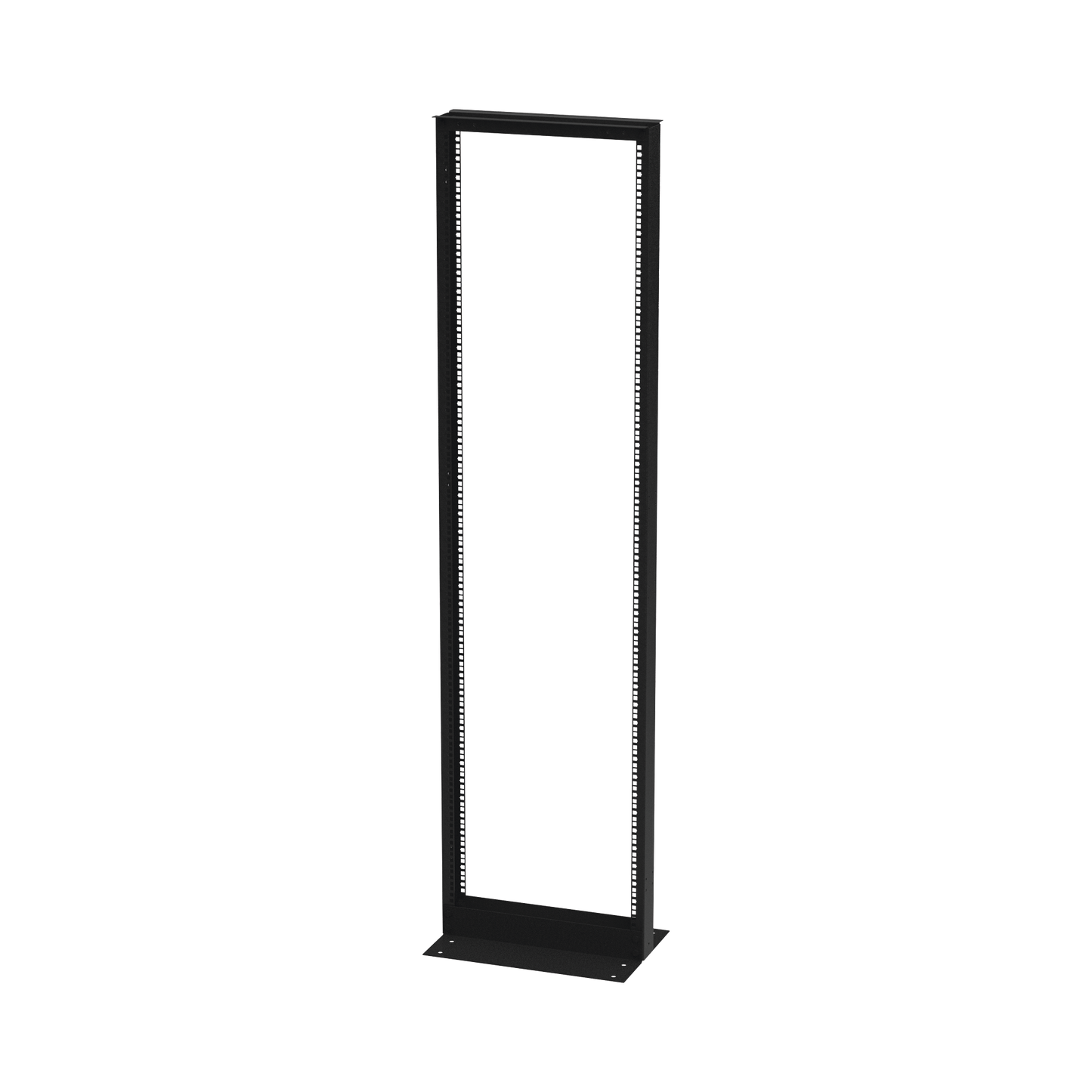 Rack de 2 Postes, Doble Perforación, Estándar 19", 42 Unidades, Fabricado en Acero, Base "L" para Anclar a Piso.