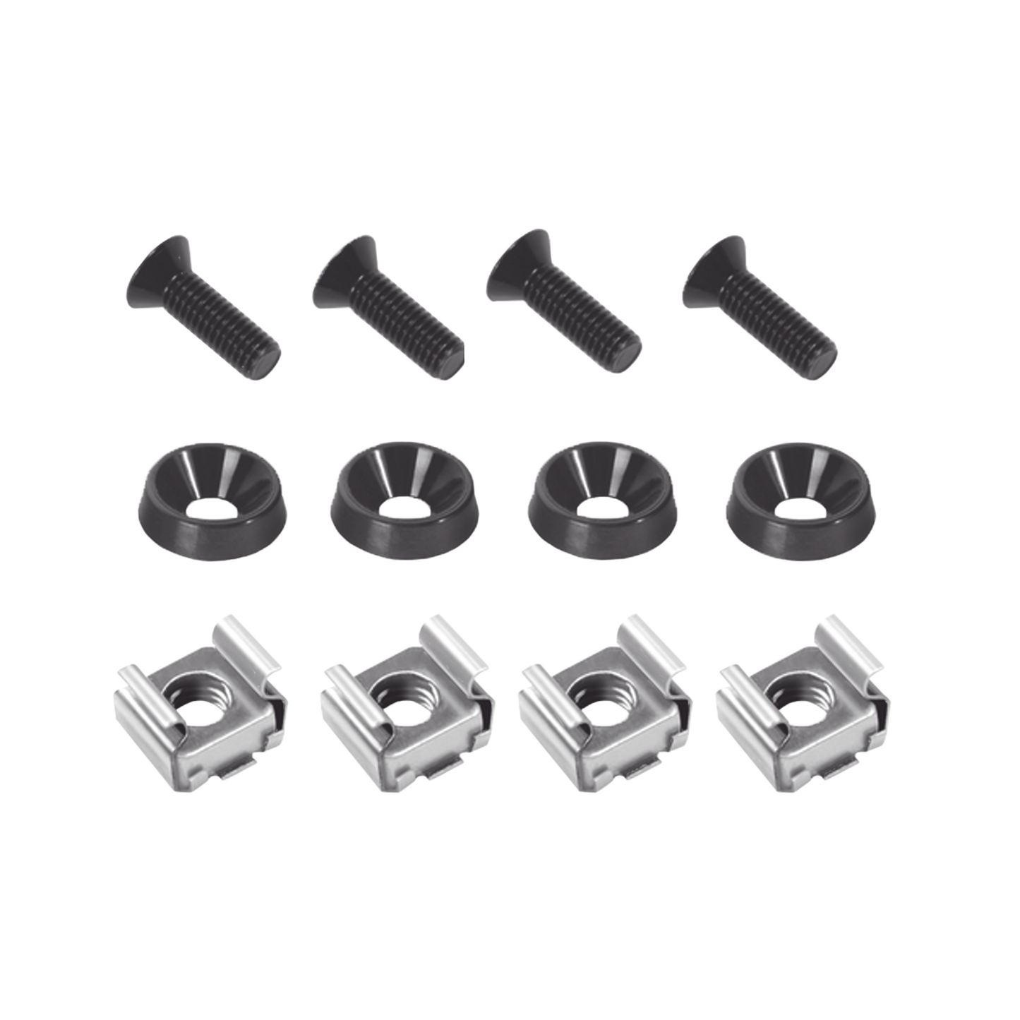 Juego de 4 Tornillos con 4 Arandelas y 4 Tuercas Enjauladas para Rack LINKED PRO.