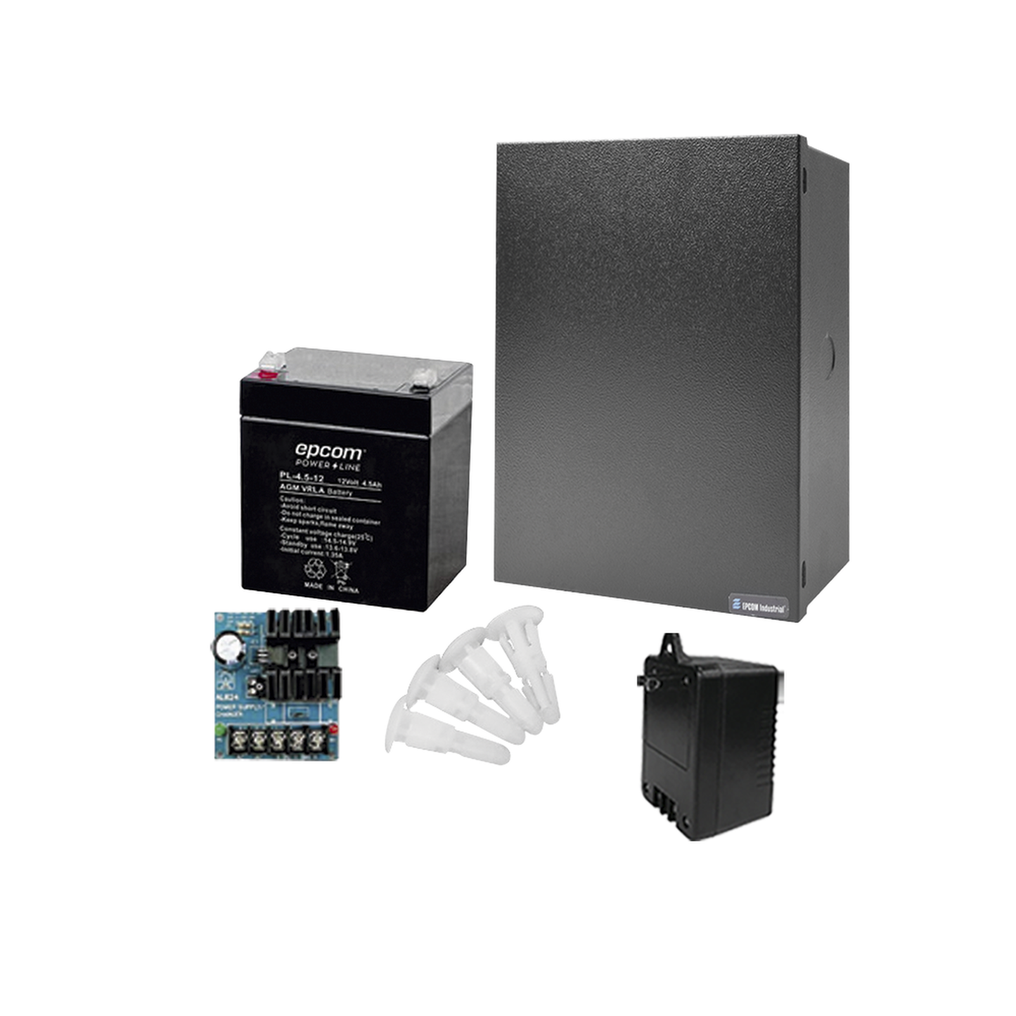 Kit con Fuente ALTRONIX ( AL624 ) con salida de 12 Vcc a 0.75 Amper, incluye transformador y batería de 4.5 Amper