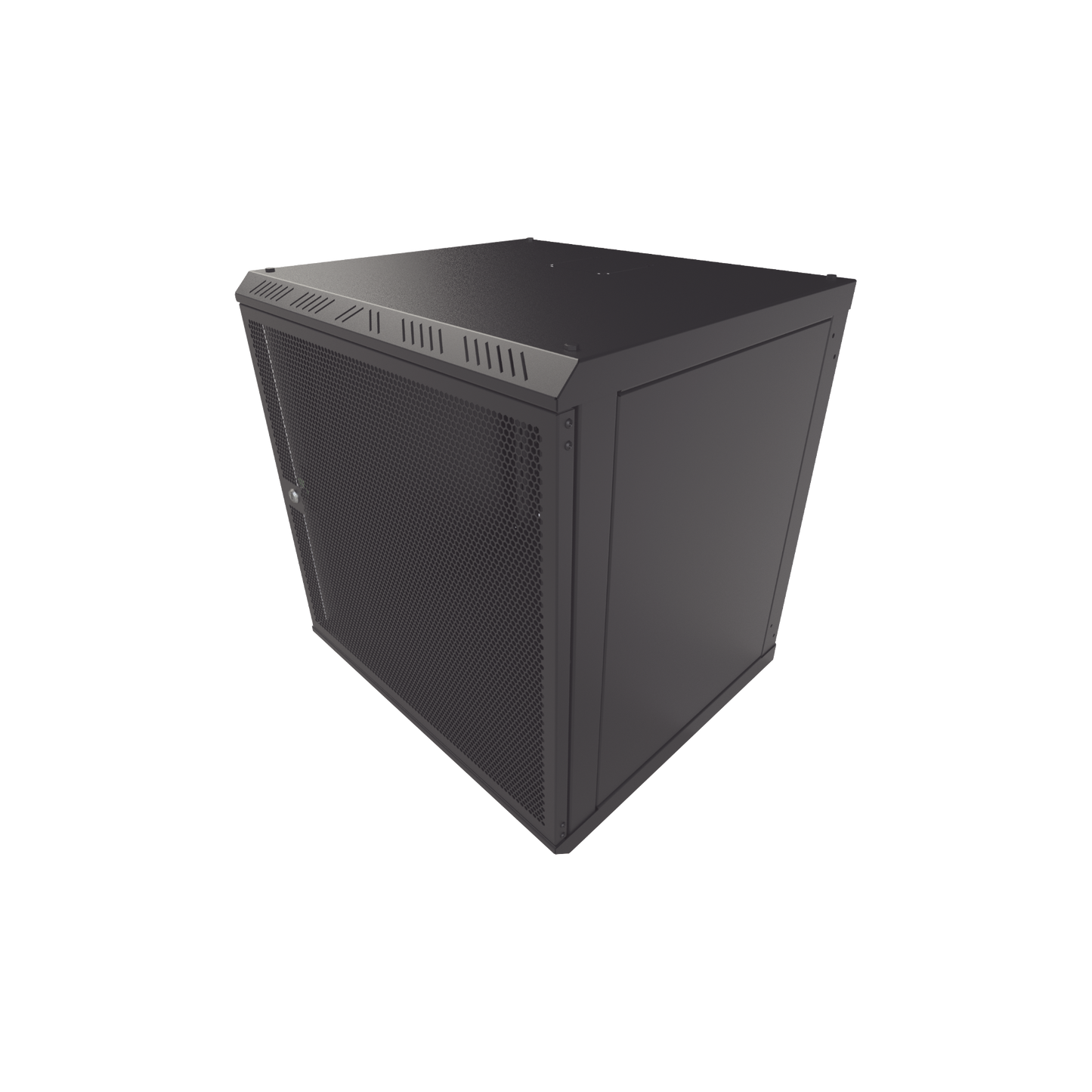 Gabinete con Puerta Ventilada para Montaje en Pared Cuerpo Fijo con Rack 19" de 12 Unidades.