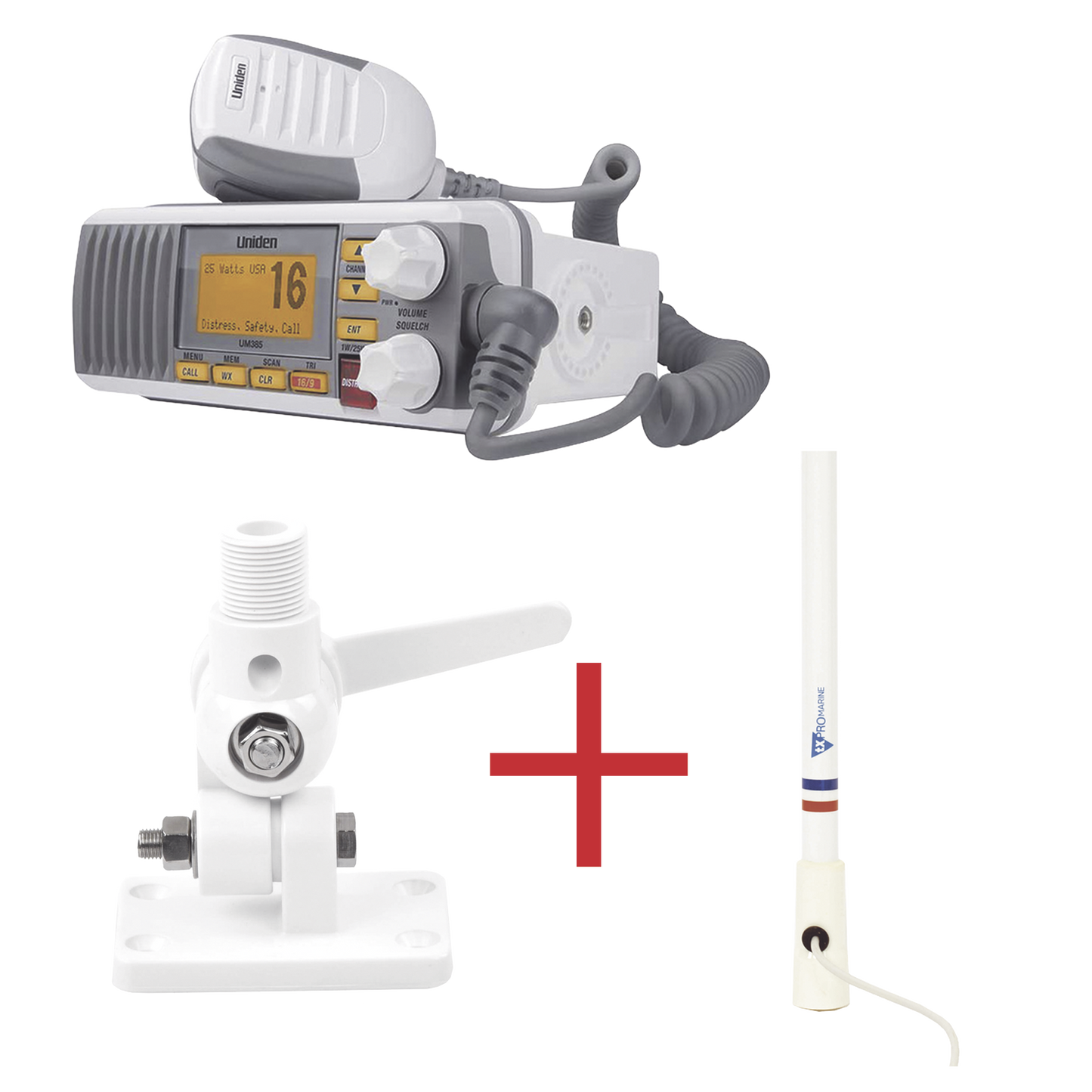 Kit de radio UM385 | mas antena marina de fibra de vidrio TX-5206-SYS y soporte para antena 4186