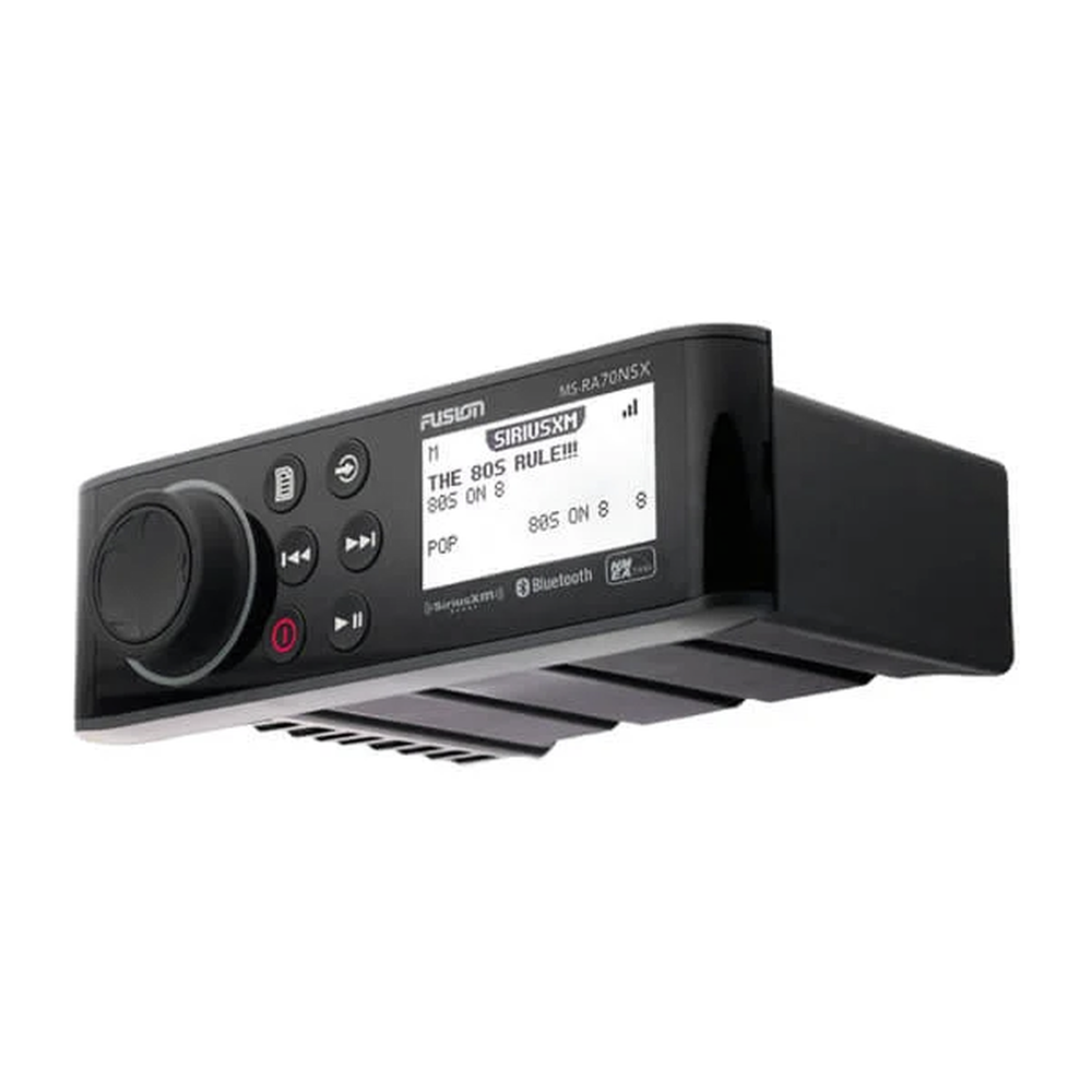 Sistema de Audio Marino MS-RA70 / Pantalla LCD Monocroma 2.6" / Tecnología Multi-Zone™️ 2 Zonas / Potencia Pico 200 W / Bluetooth® y ANT® / Compatible con SiriusXM y DAB+ / IPX7 / USB para Actualizaciones