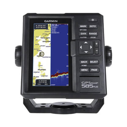 Plotter de Navegación GPSMAP 585 Plus / Pantalla 6" WVGA / Sonar CHIRP 600W / ClearVü Scanning Sonar / Compatible GPS-GLONASS-BeiDou / Quickdraw Contours / 2 Ranuras SD / IPX7 / Multiidioma