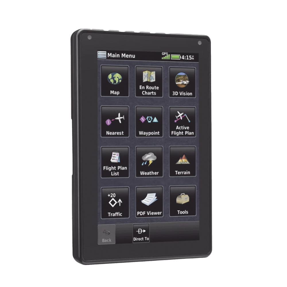 Navegador portátil aera 760, muestra información de trafico aéreo y una excelente visualización por medio de su  pantalla con visión 3D  touch screen.