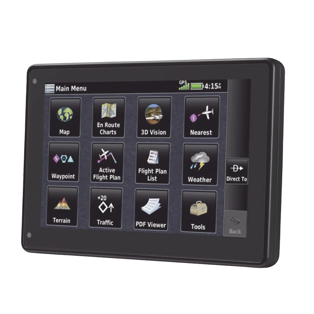 Navegador portátil aera 760, muestra información de trafico aéreo y una excelente visualización por medio de su  pantalla con visión 3D  touch screen.