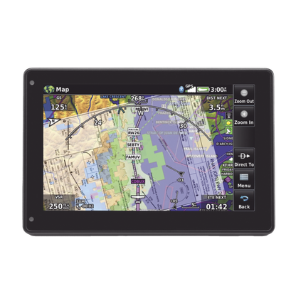 Navegador portátil aera 760, muestra información de trafico aéreo y una excelente visualización por medio de su  pantalla con visión 3D  touch screen.