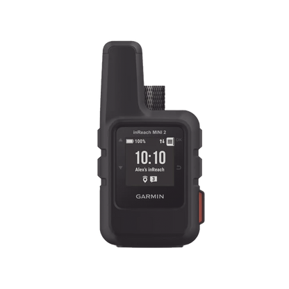 GPS portátil inReach® Mini 2 / Pantalla Monocroma Transflectiva 23 x 23 mm / Resolución 176 x 176 píxeles / Batería Recargable de Iones de Litio / Autonomía Hasta 14 Días / Resistencia al Agua IPX7 / Conectivi