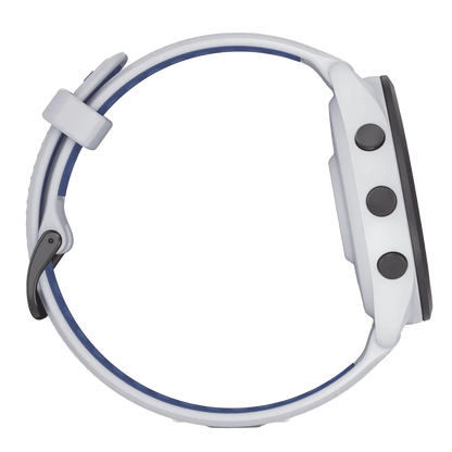 Forerunner® 265, Bisel negro con carcasa en blanco y correa de silicona en blanco/azul