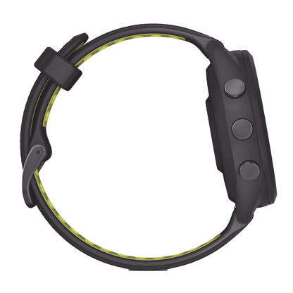 Forerunner® 265S, Bisel y carcasa en negro con correa de silicona en negro/amarillo