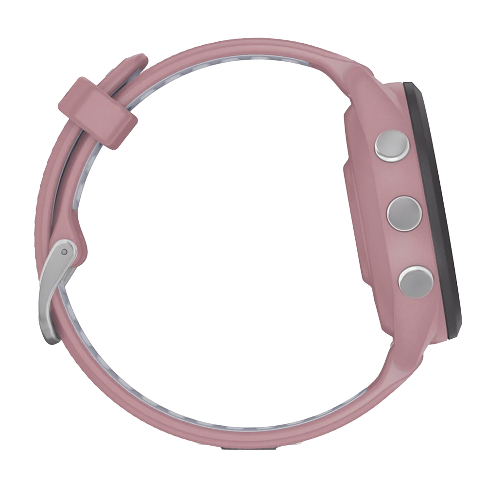 Forerunner® 265S, Bisel negro con carcasa en rosa y correa de silicona en rosa/gris