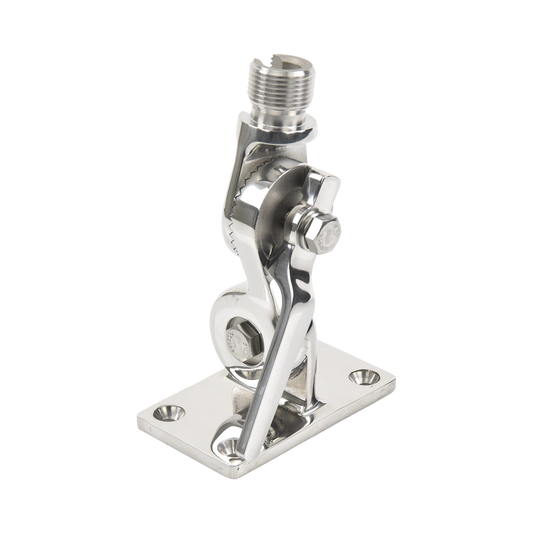 Montaje rotativo de acero inoxidable para uso pesado de 4 posiciones, rosca estándar de 1”-14, incluye tornillos de sujeción y base de plástico.