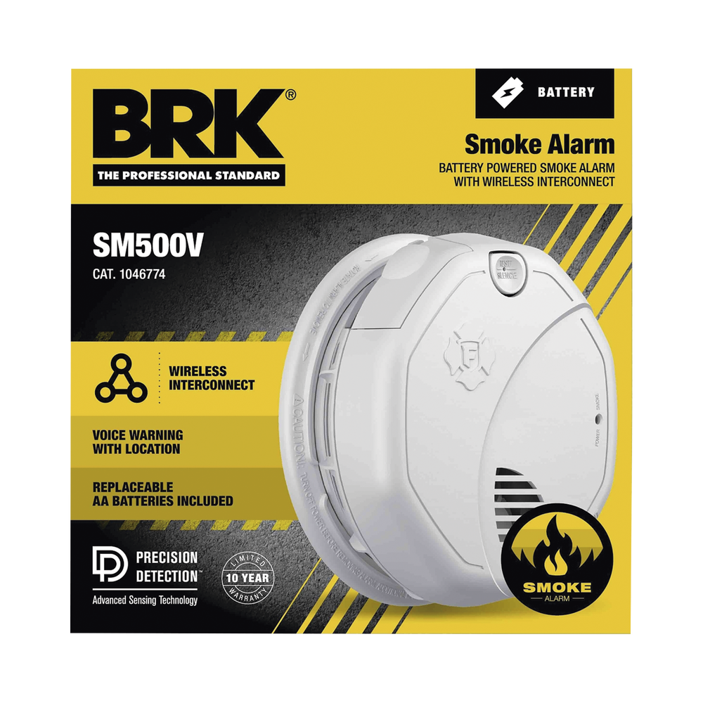 Alarma de Humo con Interconexión Inalámbrica / Advertencia de Voz con Ubicación / Sensor Fotoeléctrico / Baterías AA Reemplazables / 85 dB a 10 pies / Rango de Temperatura 4.4°C a 37.8°C / Cumple UL217
