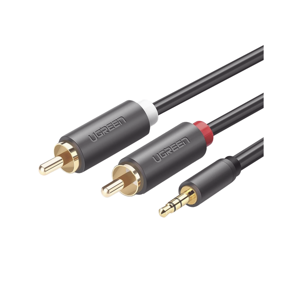 Cable Adaptador de 3.5mm Macho a 2 RCA Macho / 3 Metros (9.84 Pies) / Color Gris / Blindaje Múltiple / ABS / Alta Calidad