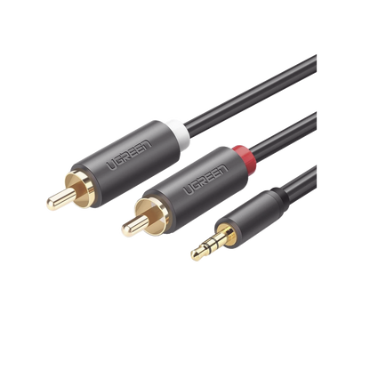 Cable Adaptador de 3.5mm Macho a 2 RCA Macho / 3 Metros (9.84 Pies) / Color Gris / Blindaje Múltiple / ABS / Alta Calidad