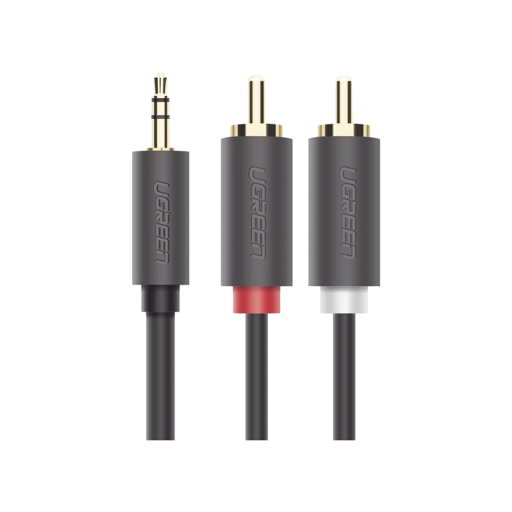 Cable Adaptador de 3.5mm Macho a 2 RCA Macho / 3 Metros (9.84 Pies) / Color Gris / Blindaje Múltiple / ABS / Alta Calidad