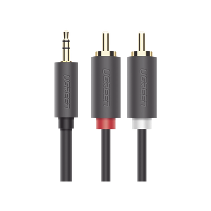 Cable Adaptador de 3.5mm Macho a 2 RCA Macho / 3 Metros (9.84 Pies) / Color Gris / Blindaje Múltiple / ABS / Alta Calidad