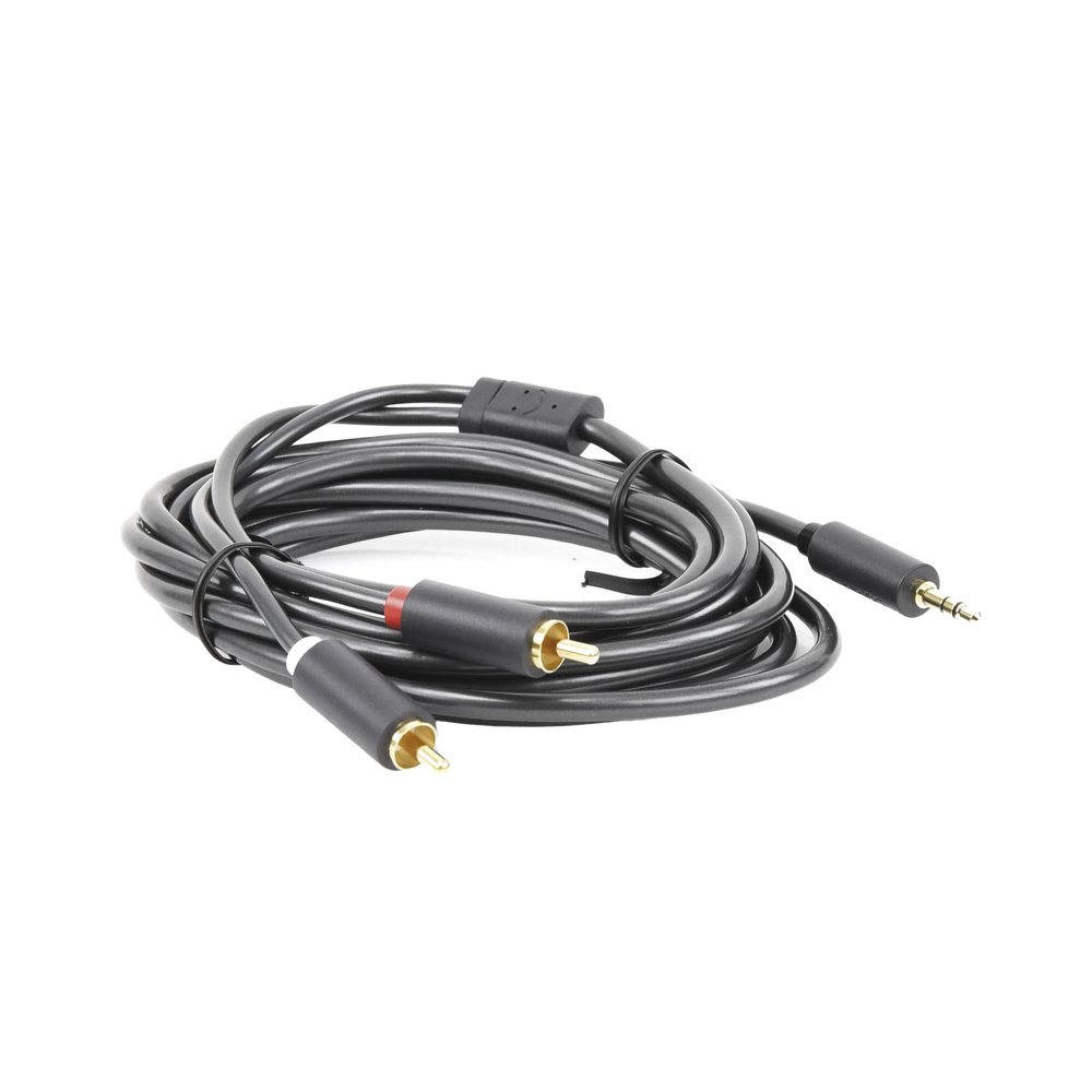 Cable Adaptador de 3.5mm Macho a 2 RCA Macho / 3 Metros (9.84 Pies) / Color Gris / Blindaje Múltiple / ABS / Alta Calidad