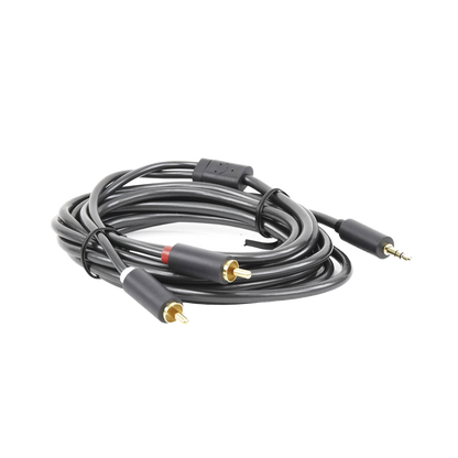 Cable Adaptador de 3.5mm Macho a 2 RCA Macho / 3 Metros (9.84 Pies) / Color Gris / Blindaje Múltiple / ABS / Alta Calidad
