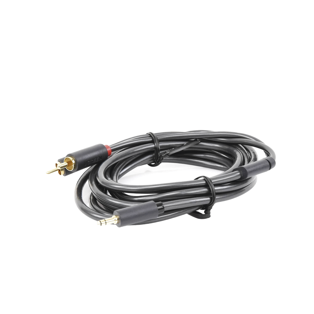 Cable Adaptador de 3.5mm Macho a 2 RCA Macho / 3 Metros (9.84 Pies) / Color Gris / Blindaje Múltiple / ABS / Alta Calidad