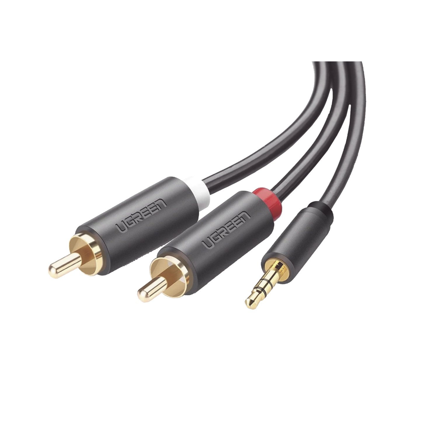 Cable Adaptador de 3.5mm Macho a 2 RCA Macho / 3 Metros (9.84 Pies) / Color Gris / Blindaje Múltiple / ABS / Alta Calidad