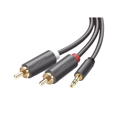 Cable Adaptador de 3.5mm Macho a 2 RCA Macho / 3 Metros (9.84 Pies) / Color Gris / Blindaje Múltiple / ABS / Alta Calidad
