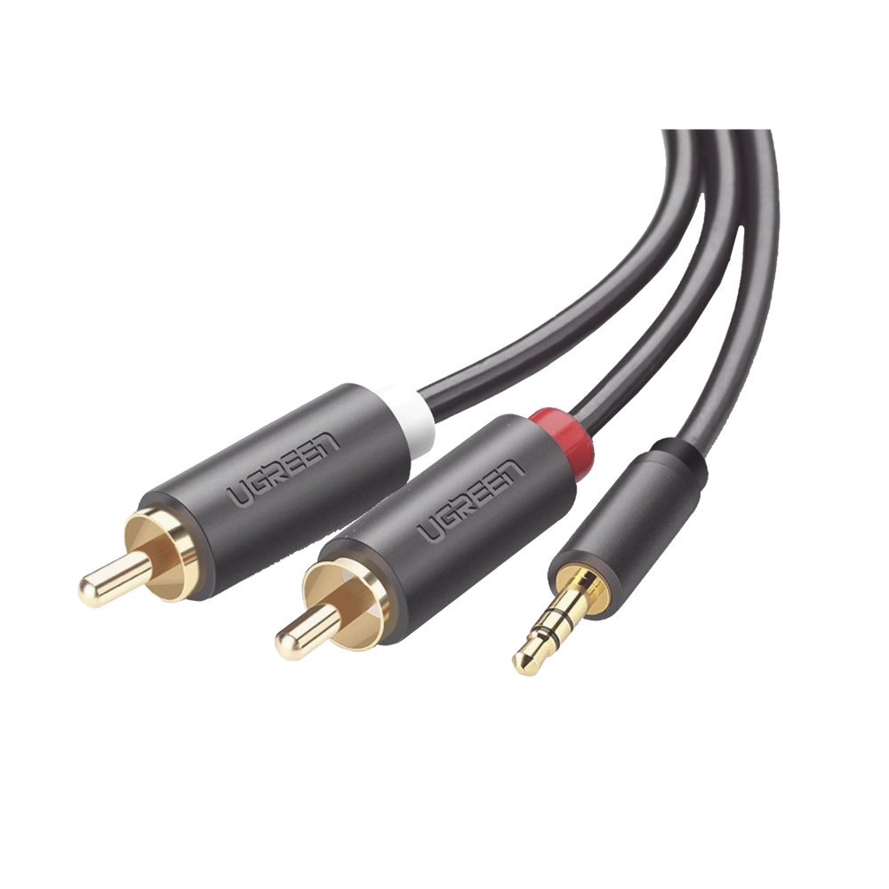 Cable Adaptador de 3.5mm Macho a 2 RCA Macho / 5 Metros (16.40 Pies) / Color Gris / Blindaje Múltiple / ABS / Alta Calidad