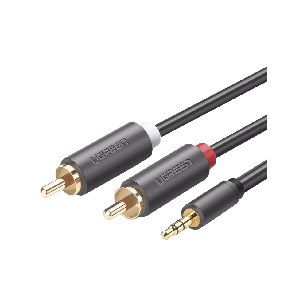 Cable Adaptador de 3.5mm Macho a 2 RCA Macho / 5 Metros (16.40 Pies) / Color Gris / Blindaje Múltiple / ABS / Alta Calidad