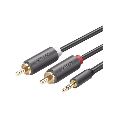 Cable Adaptador de 3.5mm Macho a 2 RCA Macho / 5 Metros (16.40 Pies) / Color Gris / Blindaje Múltiple / ABS / Alta Calidad