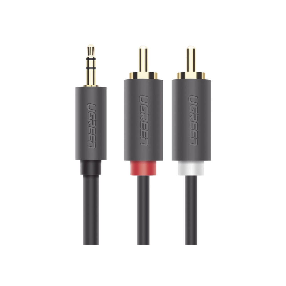 Cable Adaptador de 3.5mm Macho a 2 RCA Macho / 5 Metros (16.40 Pies) / Color Gris / Blindaje Múltiple / ABS / Alta Calidad