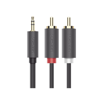 Cable Adaptador de 3.5mm Macho a 2 RCA Macho / 5 Metros (16.40 Pies) / Color Gris / Blindaje Múltiple / ABS / Alta Calidad