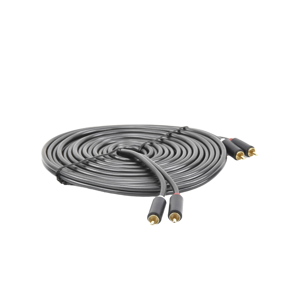 Cable de Audio 2 RCA Macho a 2 RCA Macho / 5 Metros (16.40 Pies) / Color Negro / Alta Calidad / Anillos de Goma para Asegurar un Agarre Firme al Instalar o Quitar el Cable
