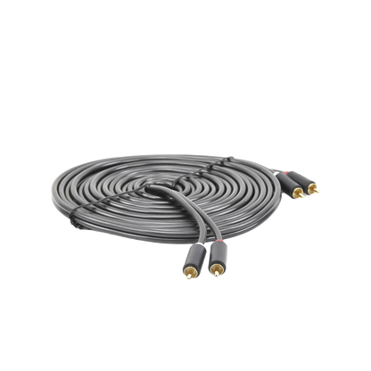 Cable de Audio 2 RCA Macho a 2 RCA Macho / 5 Metros (16.40 Pies) / Color Negro / Alta Calidad / Anillos de Goma para Asegurar un Agarre Firme al Instalar o Quitar el Cable