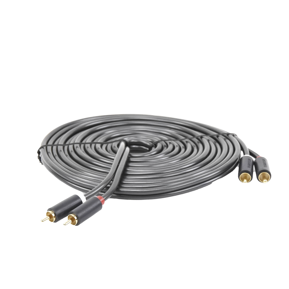Cable de Audio 2 RCA Macho a 2 RCA Macho / 5 Metros (16.40 Pies) / Color Negro / Alta Calidad / Anillos de Goma para Asegurar un Agarre Firme al Instalar o Quitar el Cable