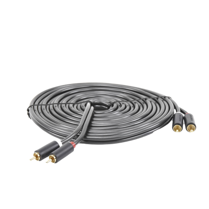 Cable de Audio 2 RCA Macho a 2 RCA Macho / 5 Metros (16.40 Pies) / Color Negro / Alta Calidad / Anillos de Goma para Asegurar un Agarre Firme al Instalar o Quitar el Cable