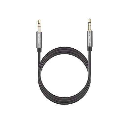 Cable Auxiliar 2 Metros / Conector 3.5mm a 3.5mm / Macho a Macho / Cubierta de TPE / Carcasa de Aluminio / Color Negro