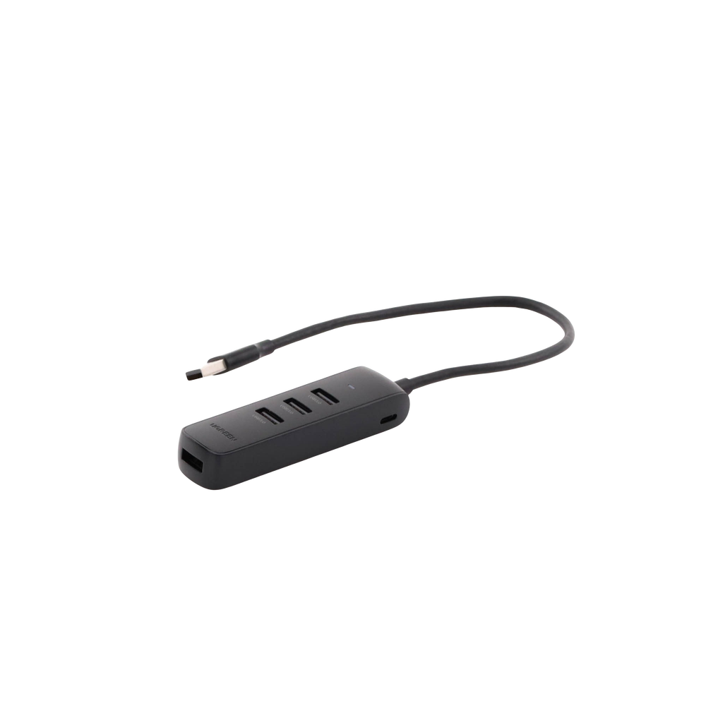 HUB USB-A 3.0 4 en 1 | 4 Puertos USB-A 3.0 (5Gbps) | Cable de 25 cm | Indicador Led | Ideal para Transferencia de Datos | Entrada USB-C para alimentar equipos de mayor consumo como discos duros | Color Negro.